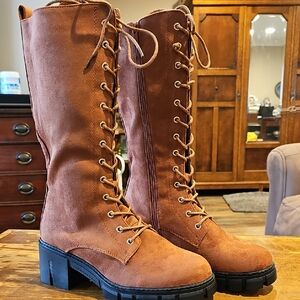 NEW Tinstree Brown Lace-Up Knee-High Boots